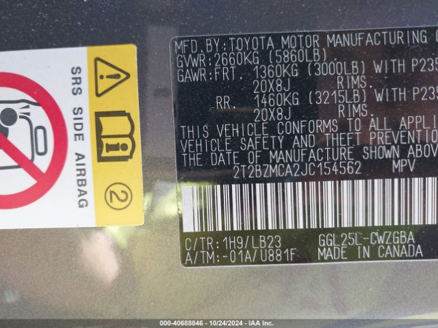 2T2BZMCA2JC154562 Lexus RX 350