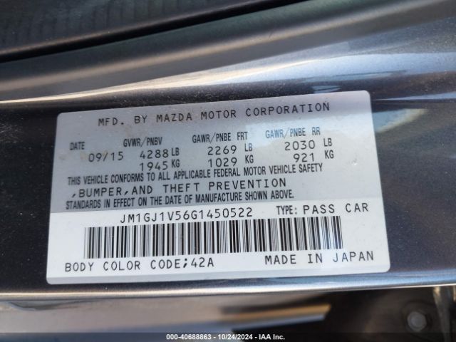 JM1GJ1V56G1450522 Mazda Mazda6 I Touring
