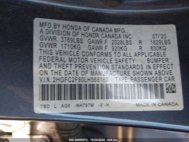 2HGFC2F80LH568180 Honda Civic Sport