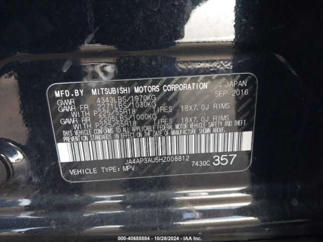 JA4AP3AU5HZ008812 Mitsubishi Outlander Sport 2.0 Es