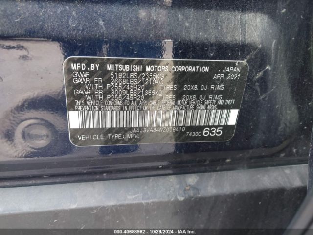 2022 MITSUBISHI OUTLANDER JA4J3VA84NZ009410 Photo 8