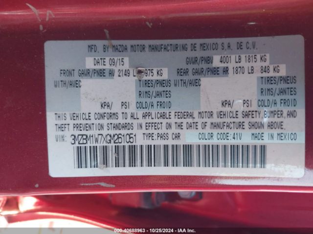 3MZBM1W7XGM261051 Mazda Mazda3 I Touring