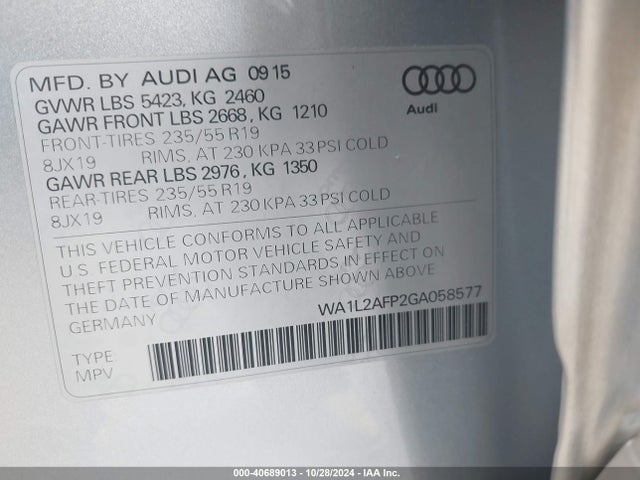 Audi Q5 2.0t Premium 2016 WA1L2AFP2GA058577 Image 9