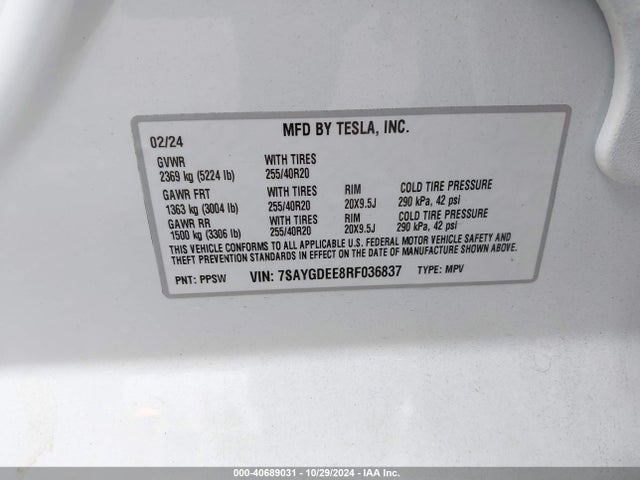 2024 TESLA MODEL Y 7SAYGDEE8RF036837 Photo 8