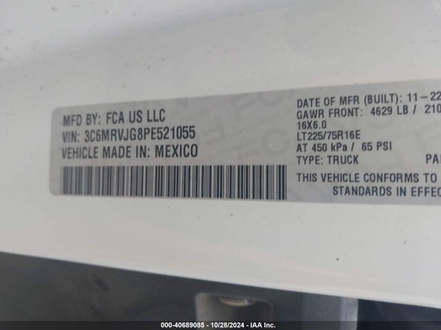 3C6MRVJG8PE521055 RAM Promaster 3500 Cargo Van High Roof 159 Wb Ext