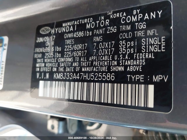 Hyundai TUCSON SE 2017 KM8J33A47HU525586 Image 9