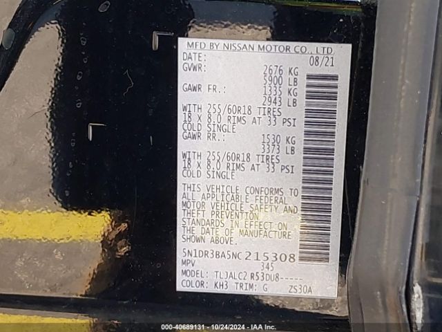 5N1DR3BA5NC215308 Nissan Pathfinder Sv 2wd