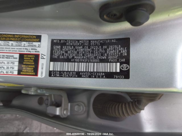 4T1BD1FK0FU169685 Toyota Camry Hybrid Xle