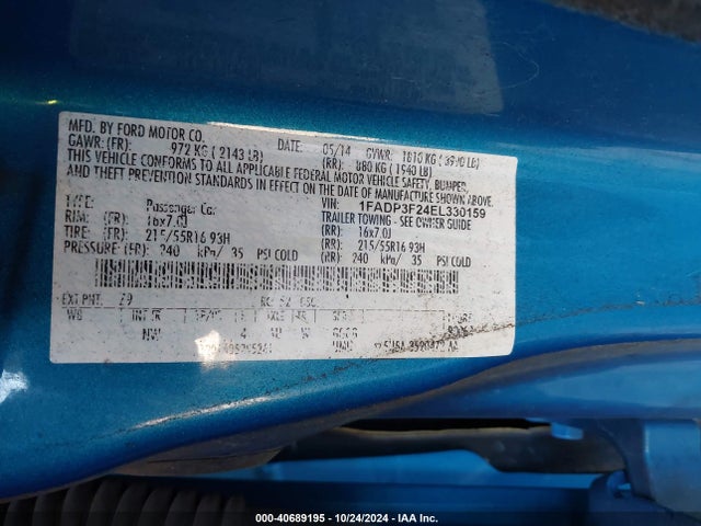 Ford FOCUS SE 2014 1FADP3F24EL330159 Image 9