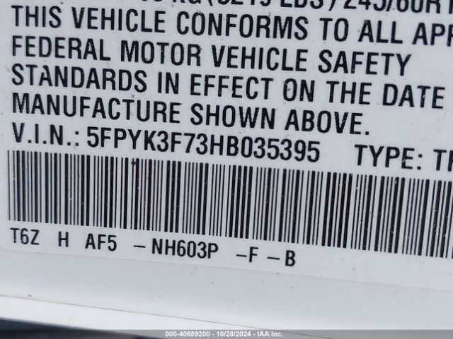 5FPYK3F73HB035395 Honda Ridgeline Rtl-e