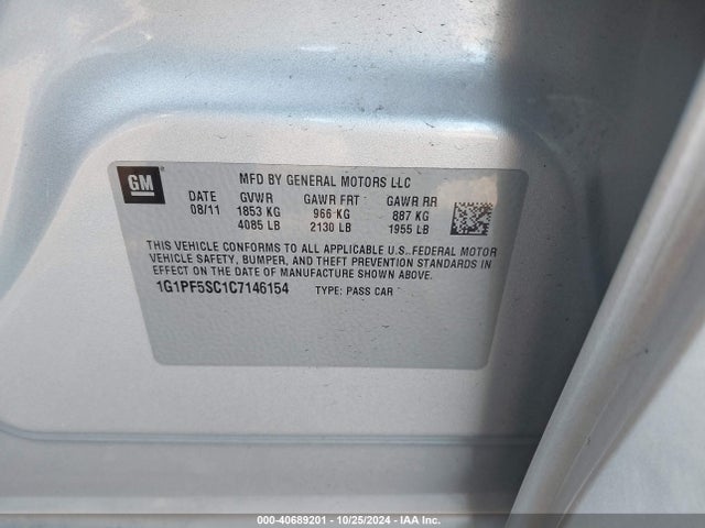 Продаж на аукціоні авто 2012 Chevrolet Cruze 1lt, vin: 1G1PF5SC1C7146154, номер лоту: 40689201