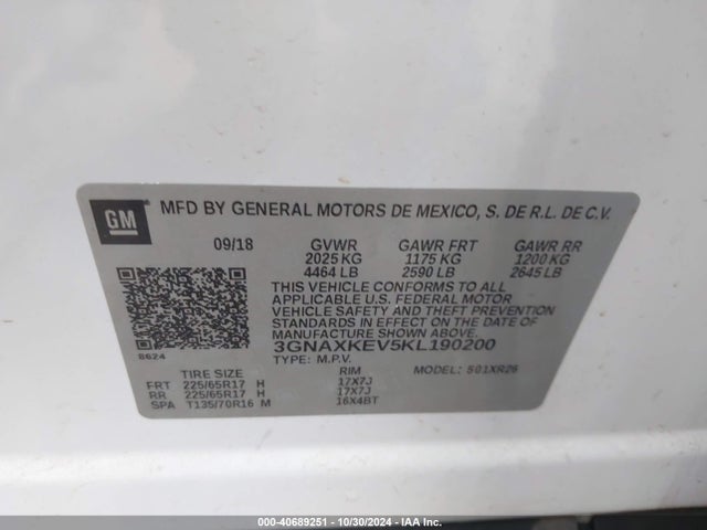 Chevrolet EQUINOX LT 2019 3GNAXKEV5KL190200 Image 9