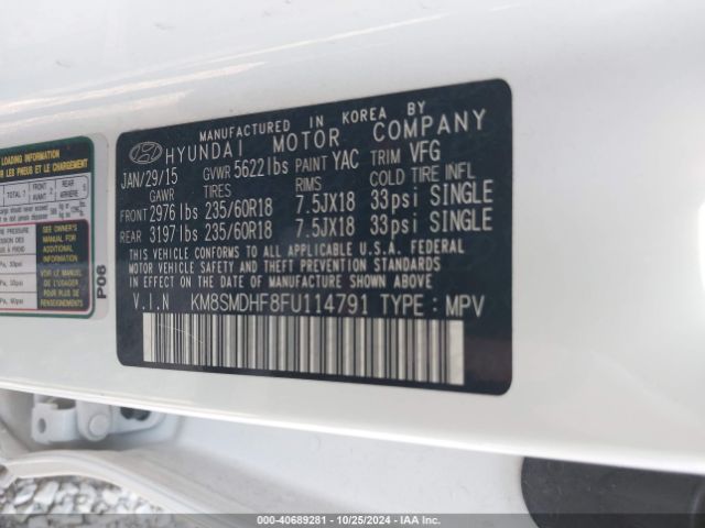 KM8SMDHF8FU114791 Hyundai Santa Fe Gls