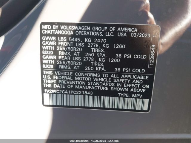 1V2WC2CA1PC221843 Volkswagen Atlas Cross Sport 2.0t Se W/technology