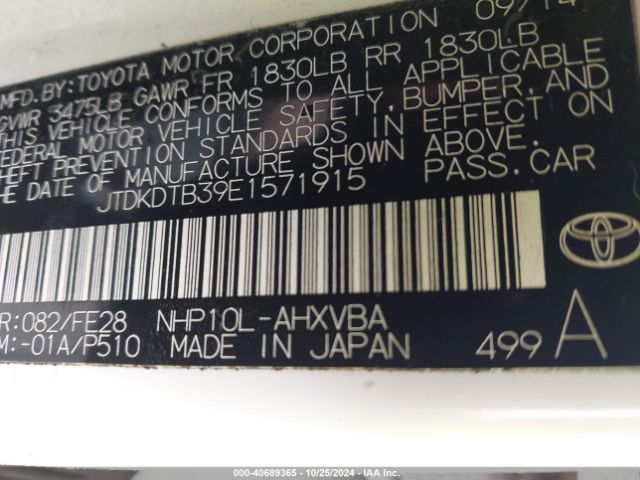 JTDKDTB39E1571915 Toyota Prius C One
