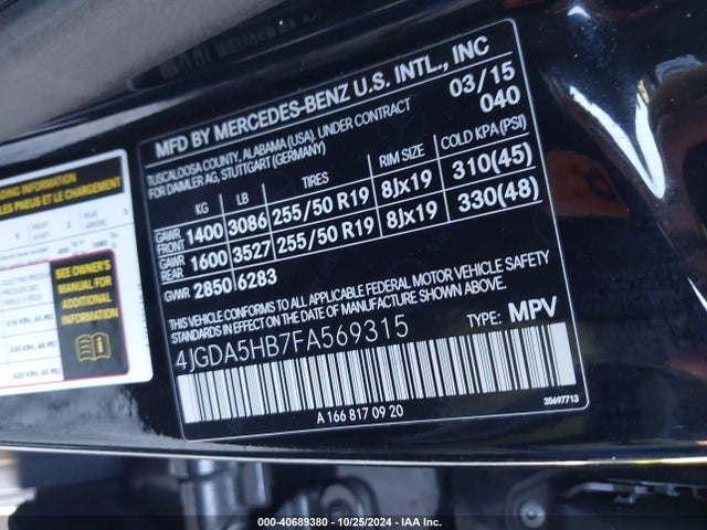4JGDA5HB7FA569315 Mercedes-Benz Ml 350 4matic