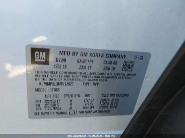 KL79MPSL3MB112620 Chevrolet Trailblazer Fwd Lt
