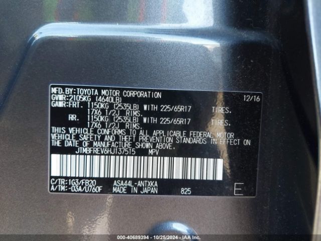 JTMBFREV6HJ137515 Toyota RAV4 LE