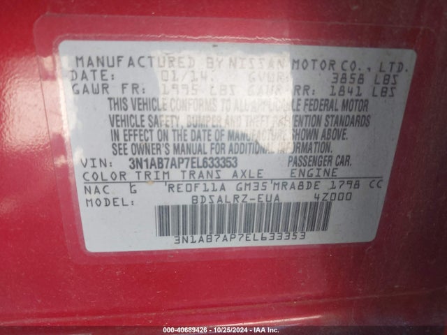 Nissan SENTRA SR 2014 3N1AB7AP7EL633353 Image 9