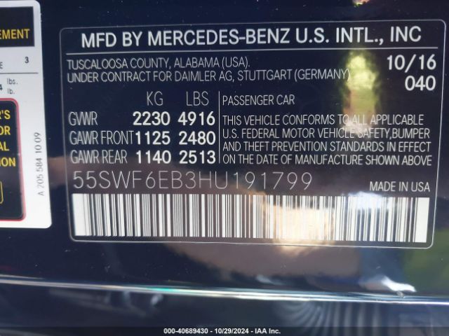 55SWF6EB3HU191799 Mercedes-Benz Amg C 43 4matic