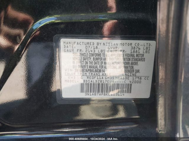 3N1AB7AP8KL603614 Nissan SENTRA SV
