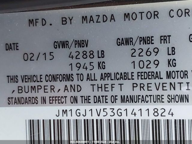 JM1GJ1V53G1411824 Mazda Mazda6 I Touring