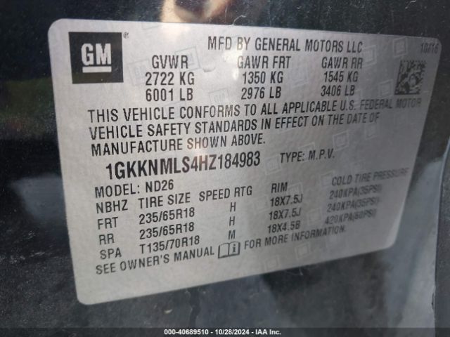1GKKNMLS4HZ184983 GMC Acadia Slt-1