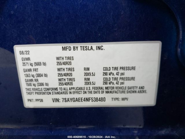 7SAYGAEE4NF538480 Tesla Model Y Long Range Dual Motor All-wheel Drive