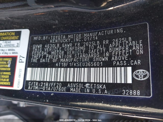 Toyota CAMRY SE 2014 4T1BF1FK5EU365601 Image 9