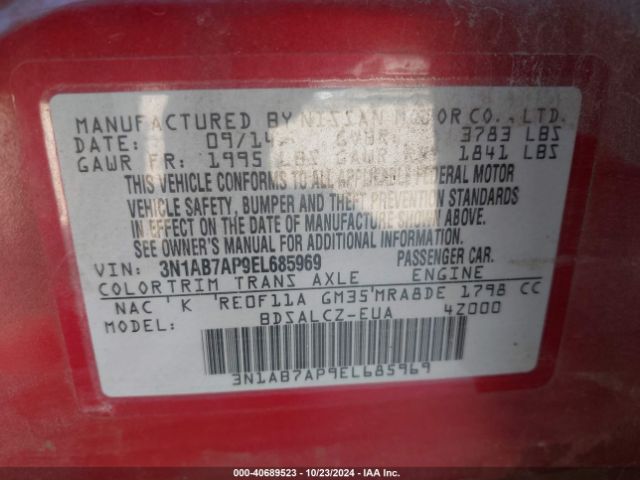 3N1AB7AP9EL685969 Nissan SENTRA S