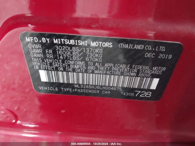 ML32A5HJ6LH004675 Mitsubishi Mirage Gt/le