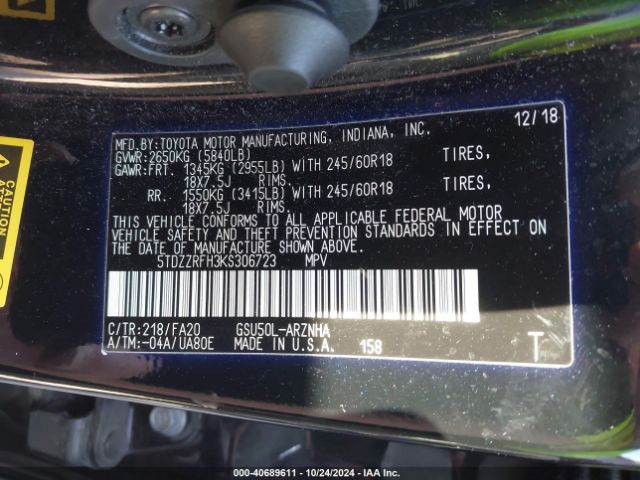 5TDZZRFH3KS306723 Toyota Highlander Le Plus