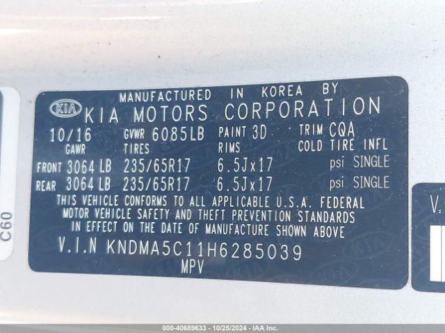 KNDMA5C11H6285039 KIA Sedona L