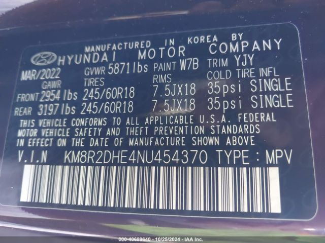 KM8R2DHE4NU454370 Hyundai Palisade Sel