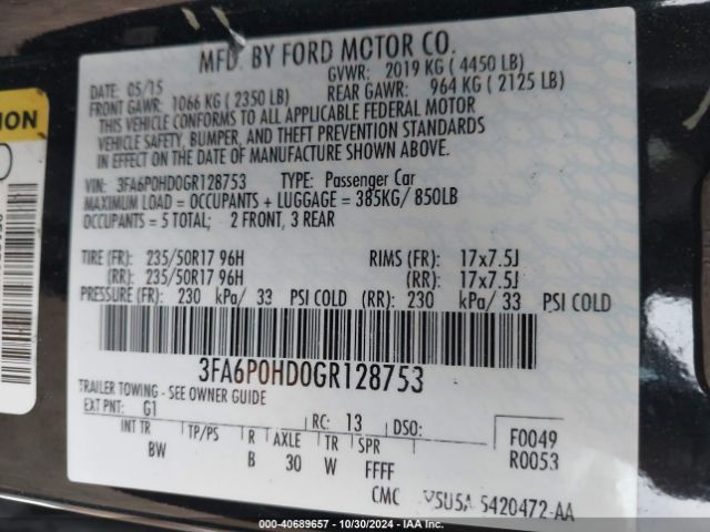 3FA6P0HD0GR128753 Ford FUSION SE