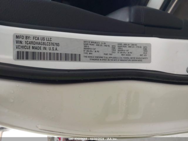 1C4RDHAG8LC376793 Dodge Durango Sxt Rwd