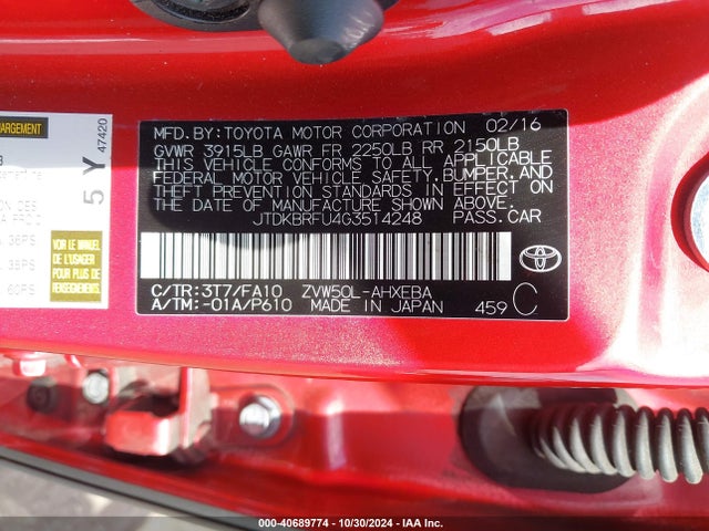 Toyota Prius Two 2016 JTDKBRFU4G3514248 Image 9