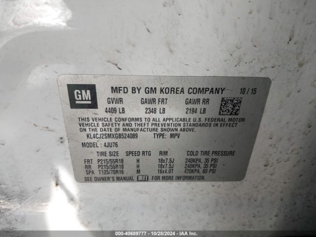 KL4CJ2SMXGB524089 Buick Encore Sport Touring