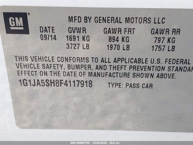1G1JA5SH8F4117918 Chevrolet Sonic Ls Auto