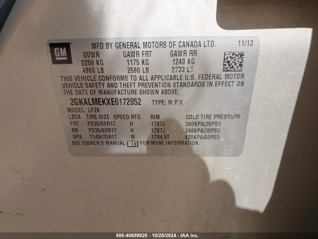 GMC Terrain Sle-1 2014 2GKALMEKXE6172052 Image 9