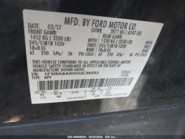 1FM5K8AR0HGC56553 Ford Utility Police Interceptor