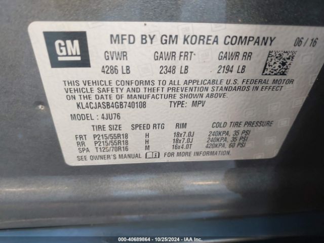 KL4CJASB4GB740108 Buick Encore