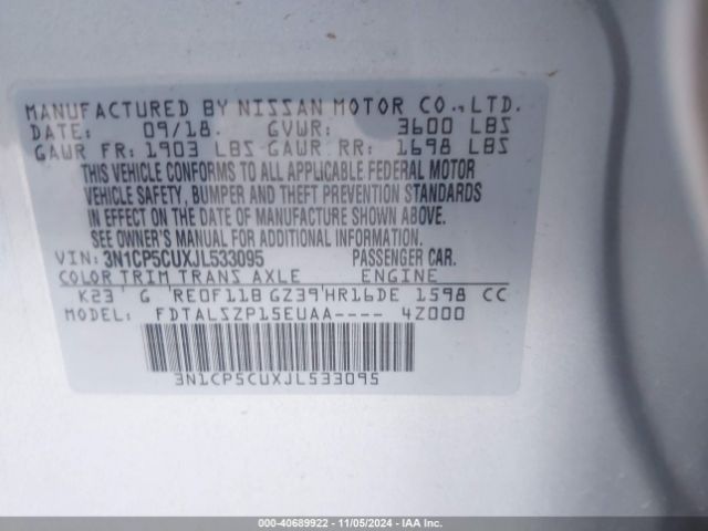 3N1CP5CUXJL533095 Nissan KICKS SV