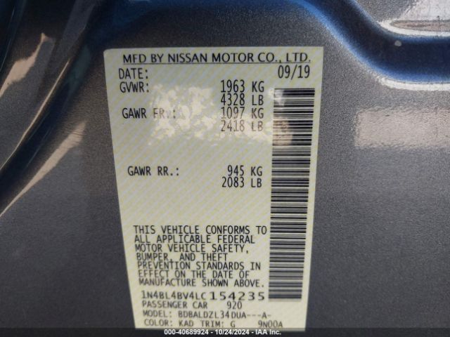 1N4BL4BV4LC154235 Nissan Altima S Fwd