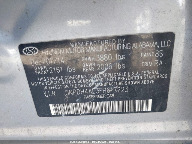 Hyundai ELANTRA SE 2015 5NPDH4AE3FH617223 Image 9