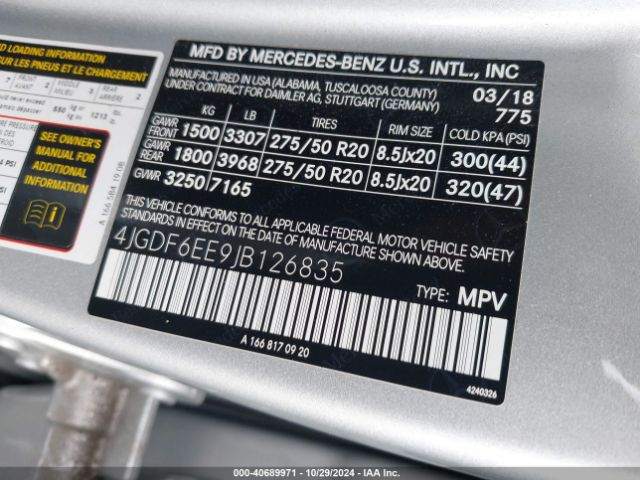4JGDF6EE9JB126835 Mercedes-Benz Gls 450 4matic