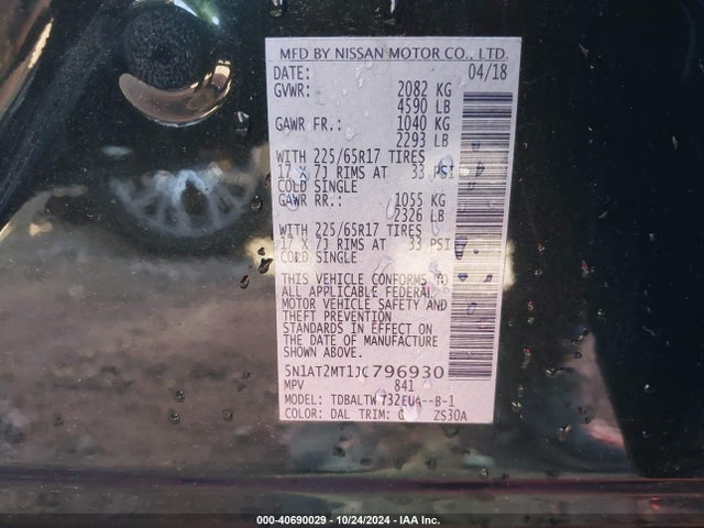Nissan ROGUE SV 2018 5N1AT2MT1JC796930 Image 9