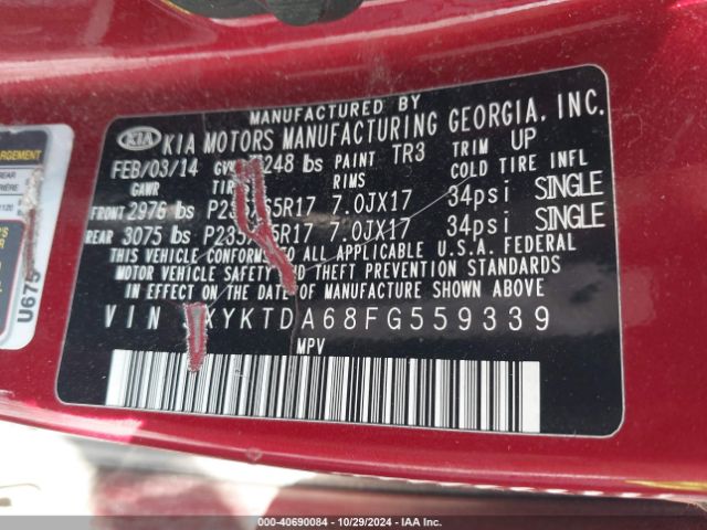 5XYKTDA68FG559339 KIA SORENTO LX
