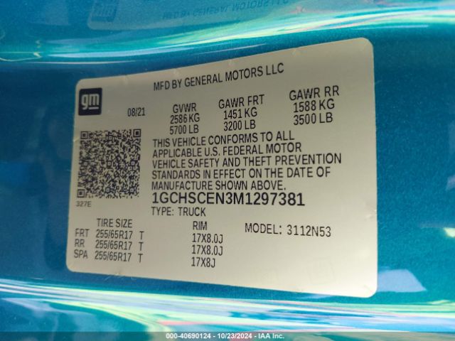 1GCHSCEN3M1297381 Chevrolet Colorado 2wd  Long Box Lt
