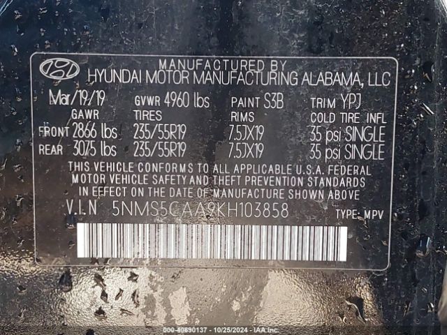 5NMS5CAA9KH103858 Hyundai Santa Fe Ultimate 2.0t
